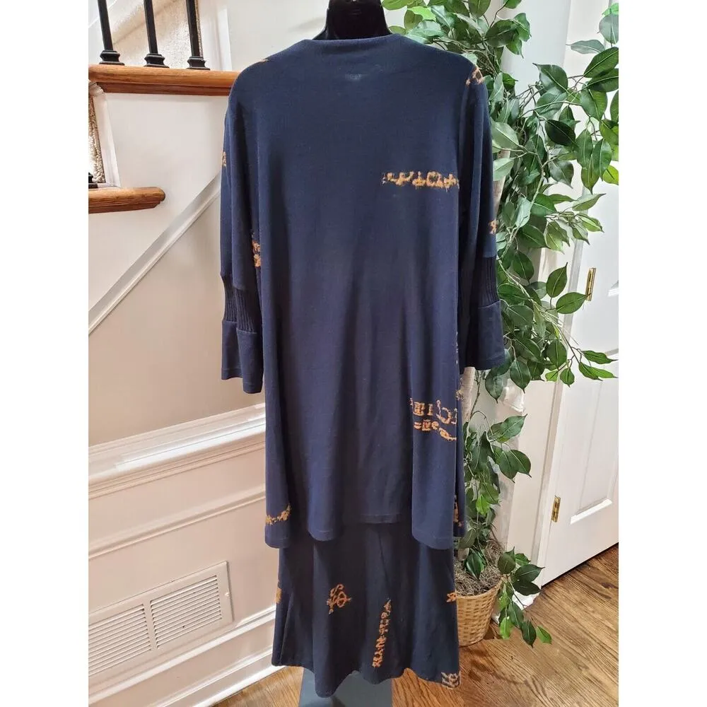 Heide Ost Textured Black Cotton Long Sleeve Blouse & Skirt 2 Pc's Suit Size XL Blue - Image 8