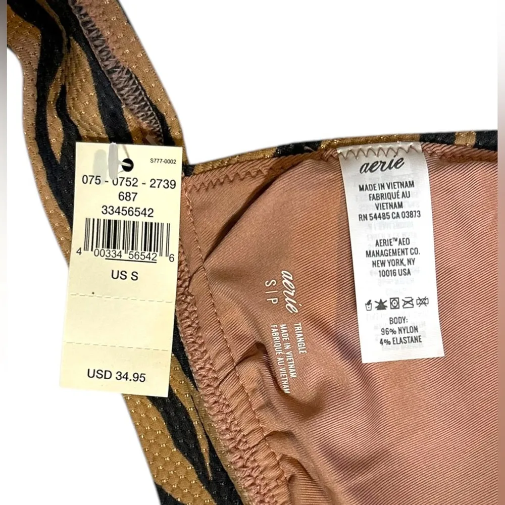 NWT Aerie Brown Tan Black Zebra Print‎ Triangle Bikini Swim Top Size Small - Image 3