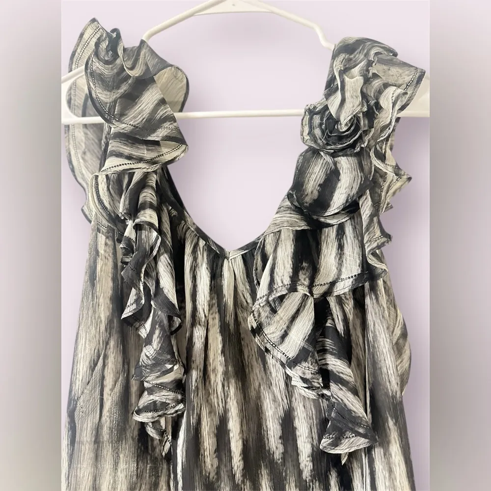 Worthington Sheer Black and Gray Ruffled Pleated Blouse - Image 6