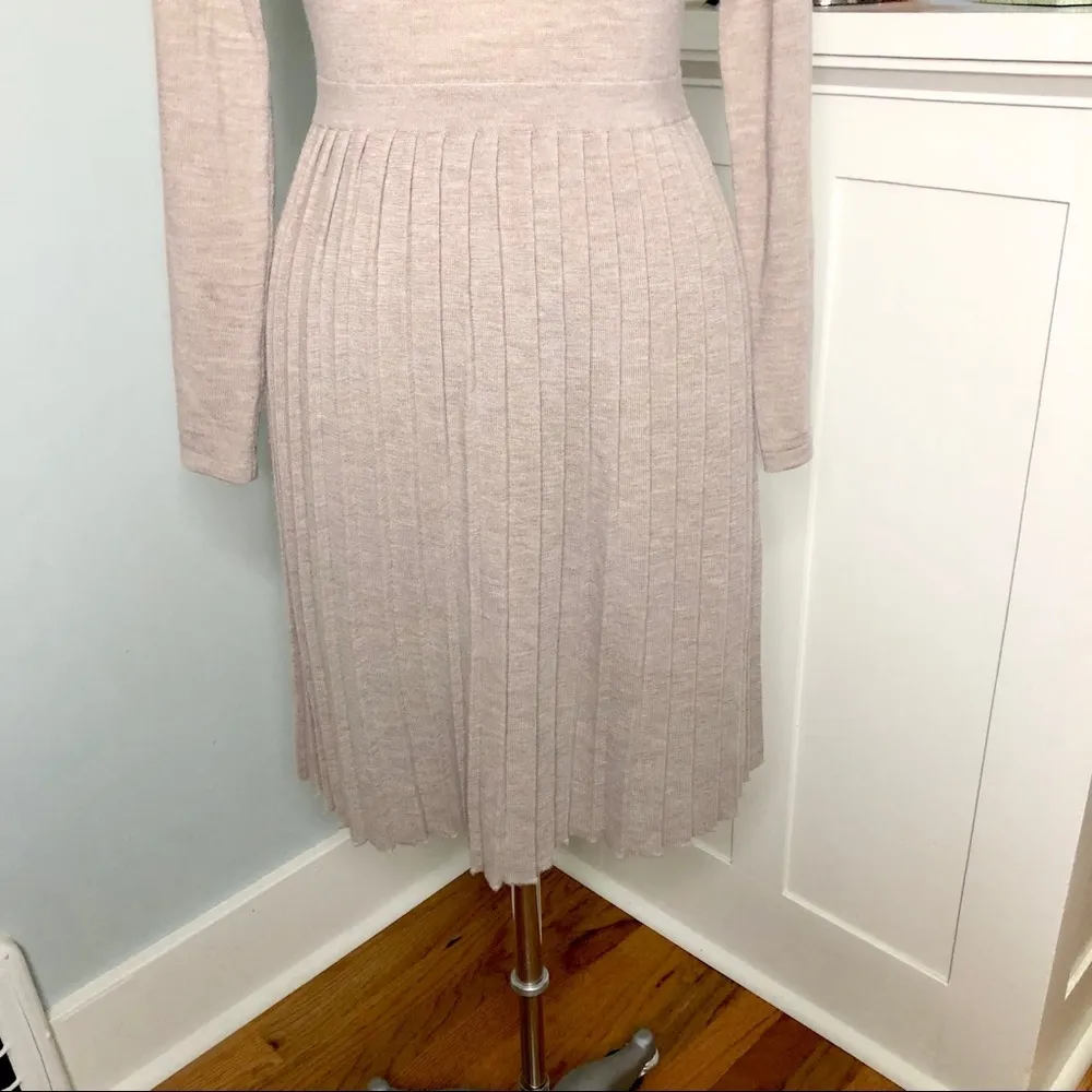 Tibi Cream Merino Wool Pleated Luxury Sweater Dress Long Sleeve Small - Image 6