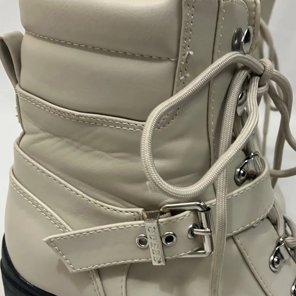 Guess Cream Lace up Chunky Heels Ankle Boots Women’s Size 9.5 - Image 4