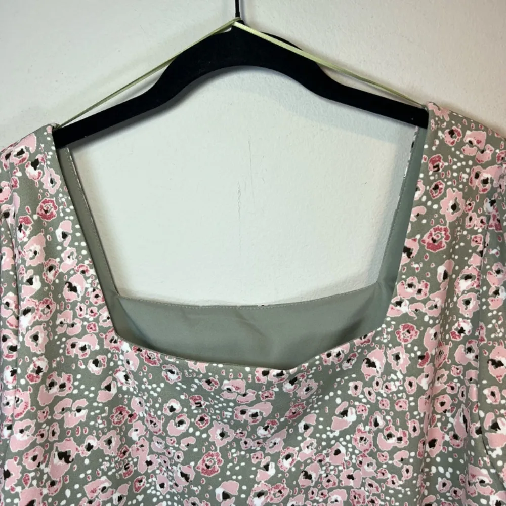 Melloday Ditsy Floral Square Neck Blouse Shirt Green Pink Cottagecore Women's XL - Image 9