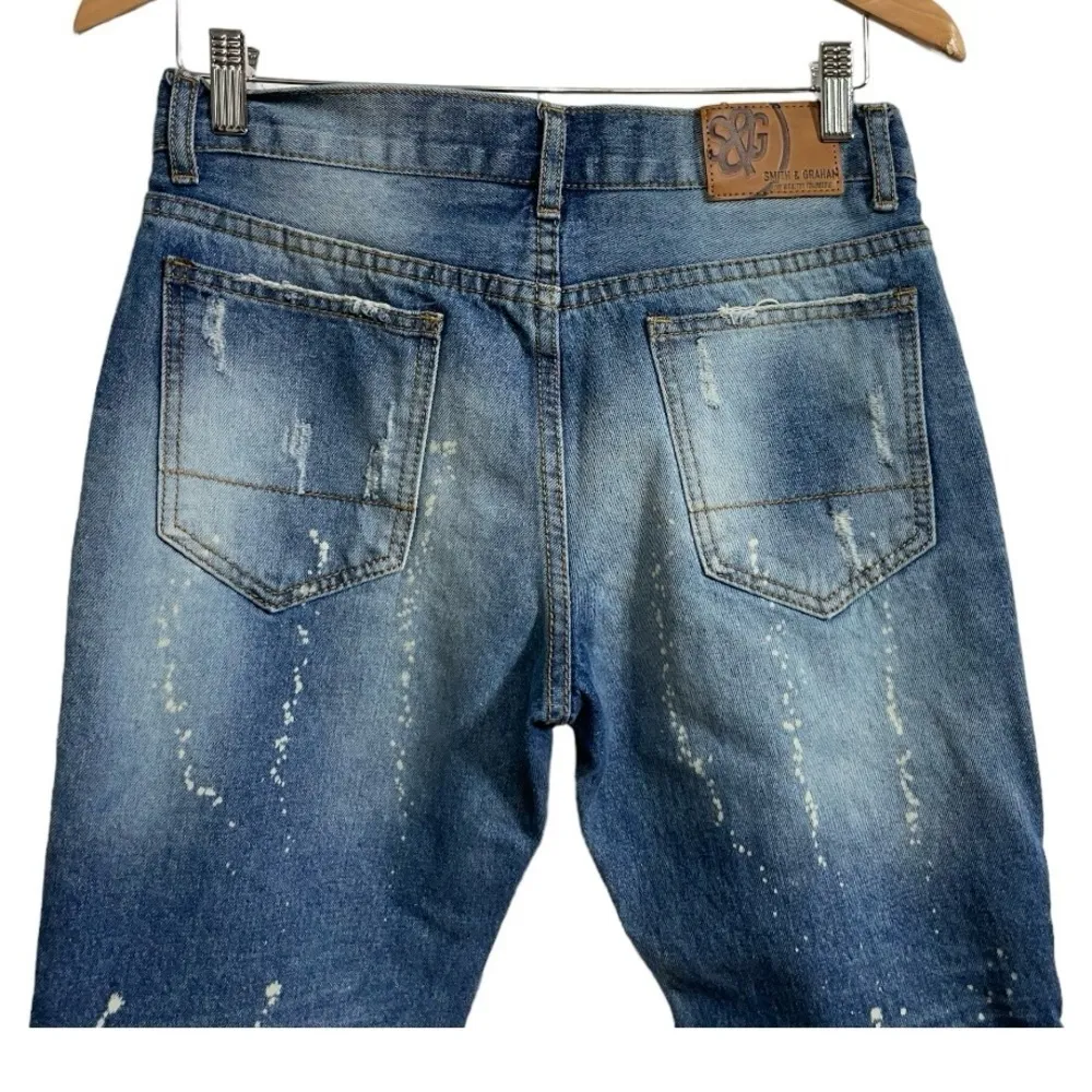 Smith & Graham Moto Distressed Jeans Paint Size 16 Blue - Image 3