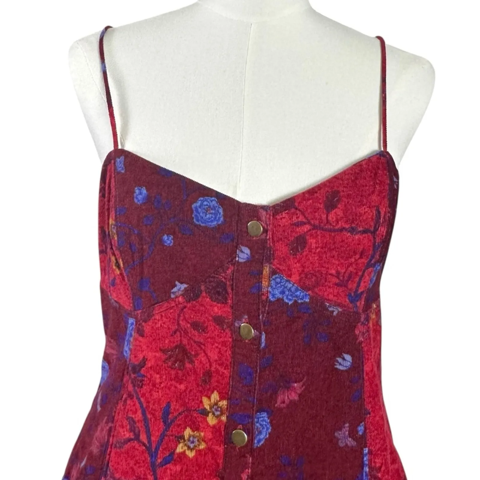 Free People Bohemian Grunge Witchy Corduroy Gail Midi Dress Scarlet Combo Medium - Image 8