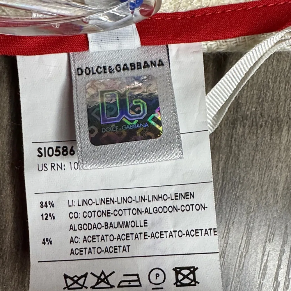 Dolce & Gabanna Red and Cream Plaid A-Line Linen Blend Skirt - Image 4