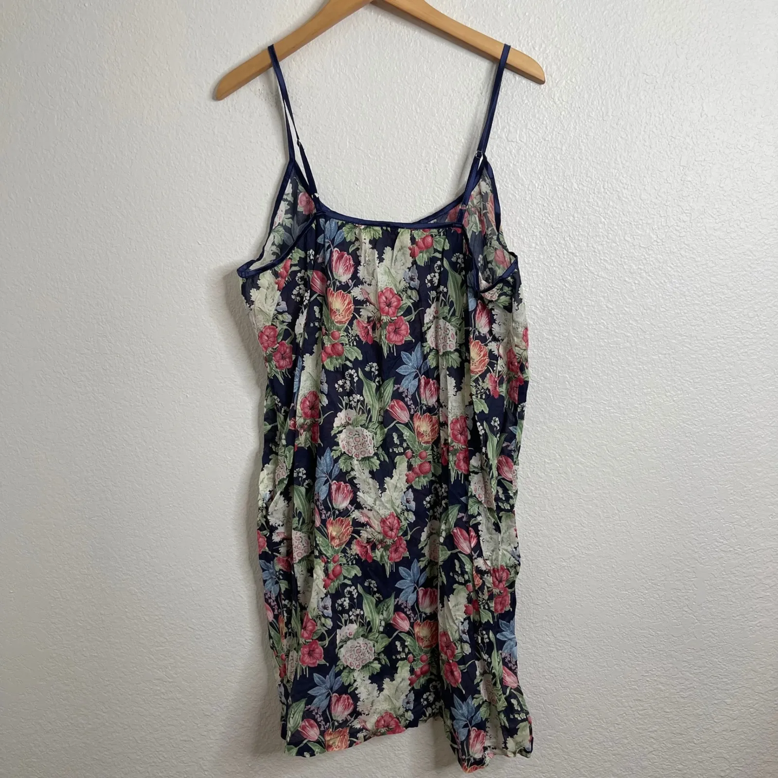 Papinelle Floral Nightgown Slip Dress Navy Blue Pink White Cotton Size L Size L - Image 5