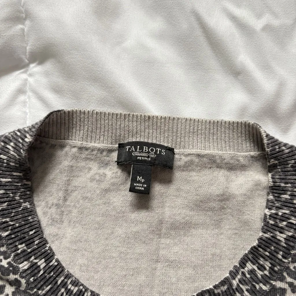 Talbots Cardigan Sweater Womens Size MP Button Up Crew Neck Cheetah Vintage Y2K - Image 2