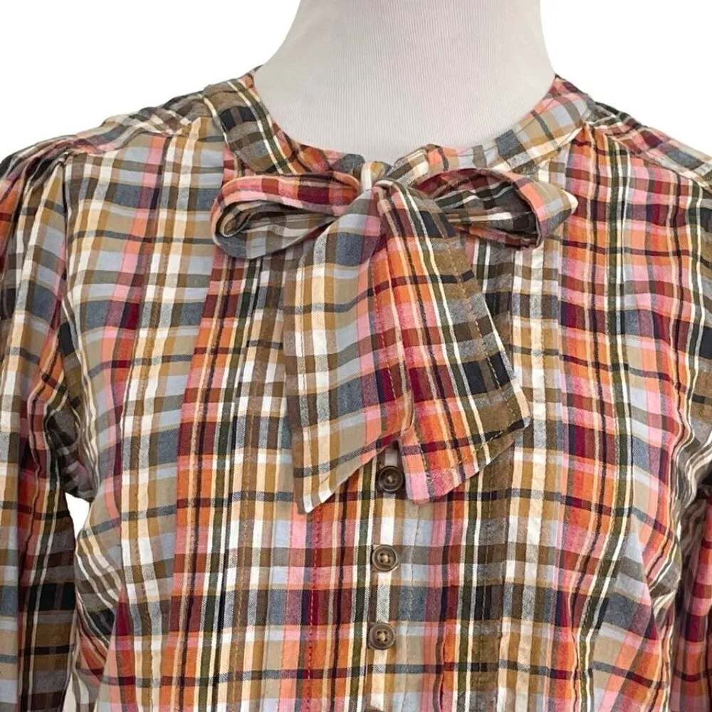 Pilcro Size XS  Top Blouse Plaid Long Sleeve Front Knot Cotton - Image 2