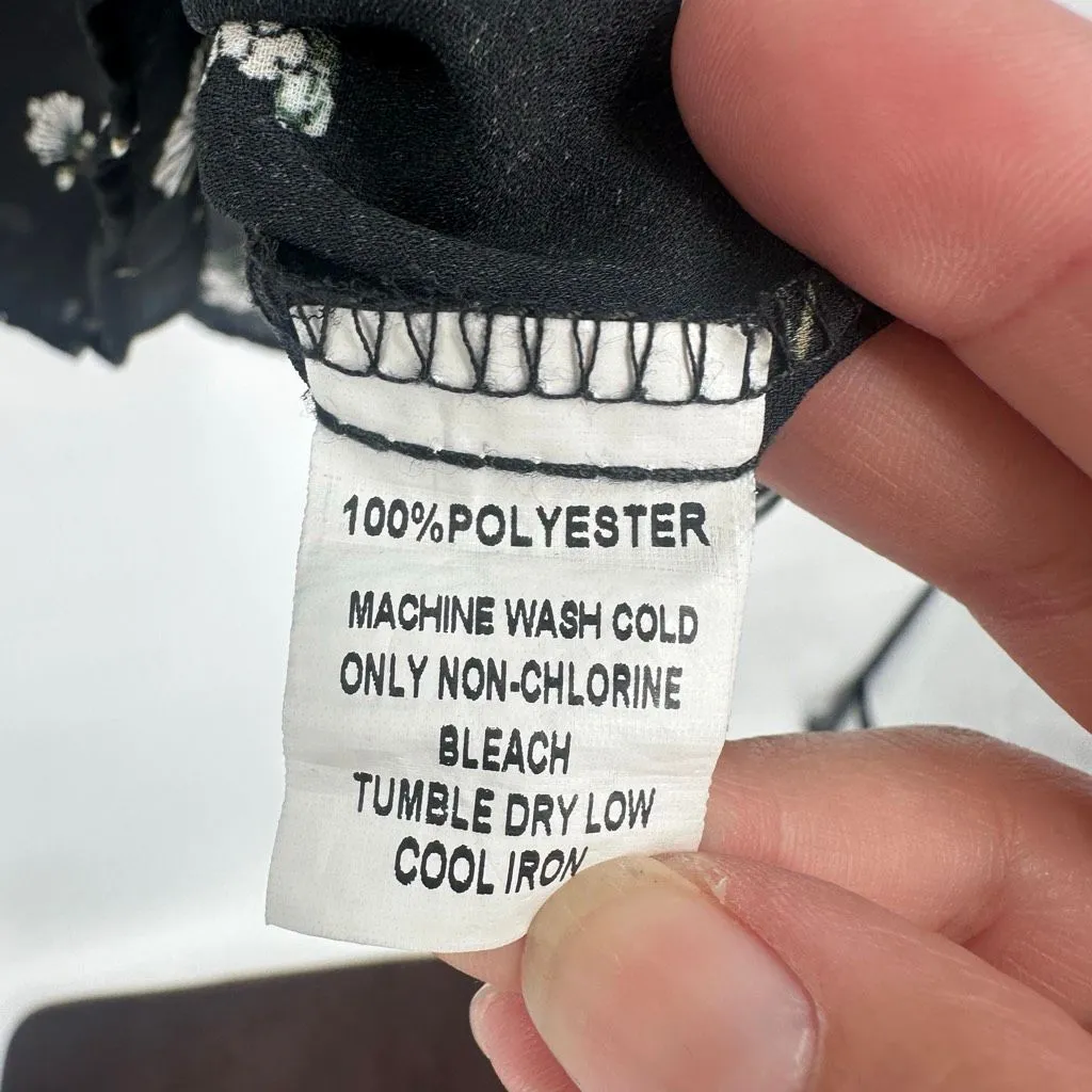 Papermoon Floral Tie‎ Midi Sleeve Boat Neck Back Zipper Relax Top Black Size 3X - Image 6