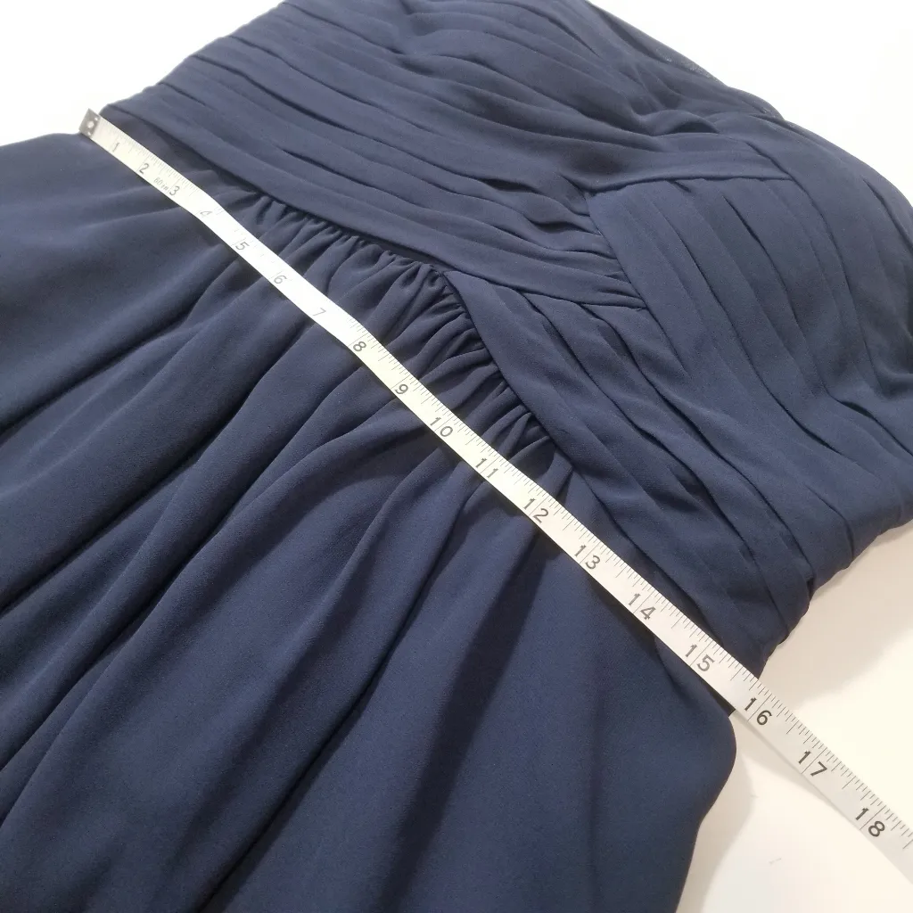 Monique Lhuillier Bridesmaid Navy Blue Strapless Pleated Chiffon Mini Dress - Image 7
