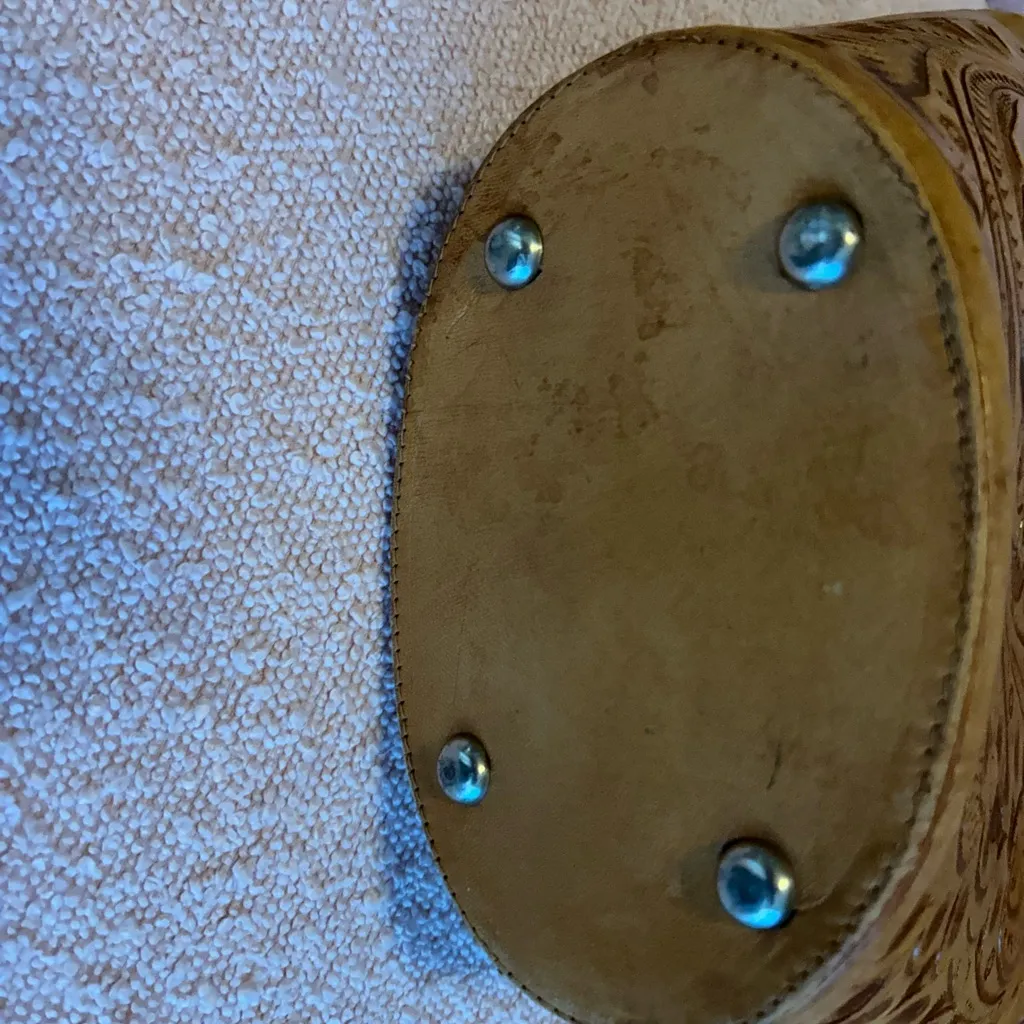 Vintage Hand Carved Leather Handbag by Gaitan in Mexico Tan - Image 10