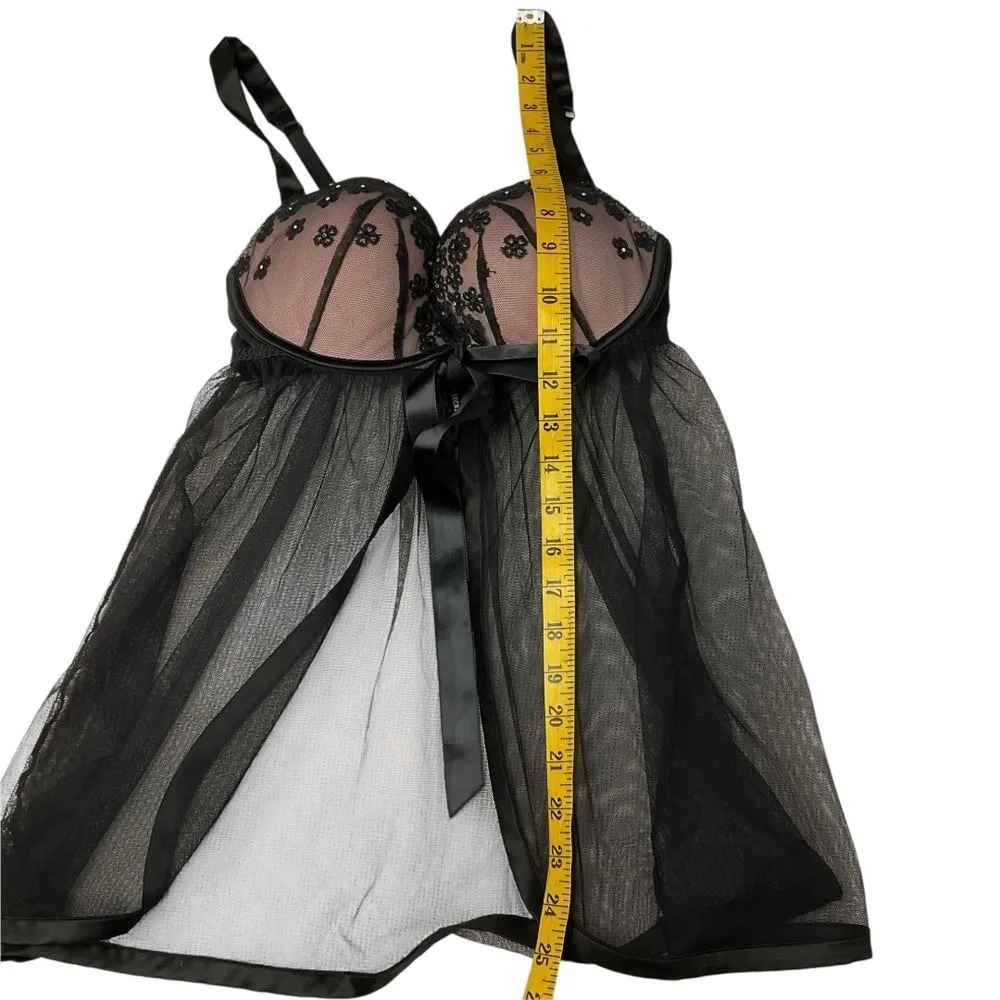 Victoria's Secret Underwire‎ Bra Babydoll Chemise Tie Front Sheer Black 34D - Image 11