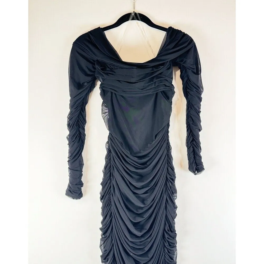 House of CB Womens Dress Black Anais Off The Shoulder Long Sleeve Ruched Size XS - Image 7
