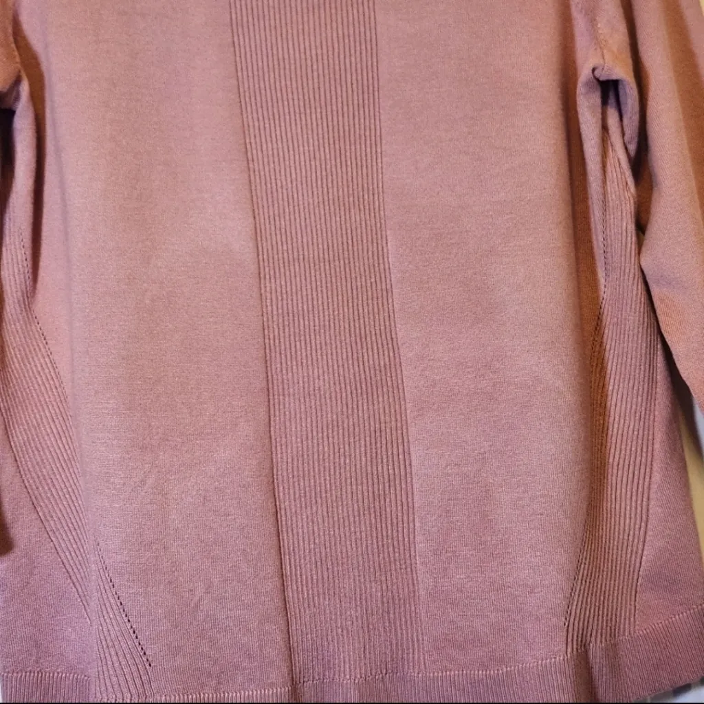Melissa Paige Knit Sweater Top Mauve Rose Pink 3/4 Sleeve Ribbed Boho Medium NEW - Image 2