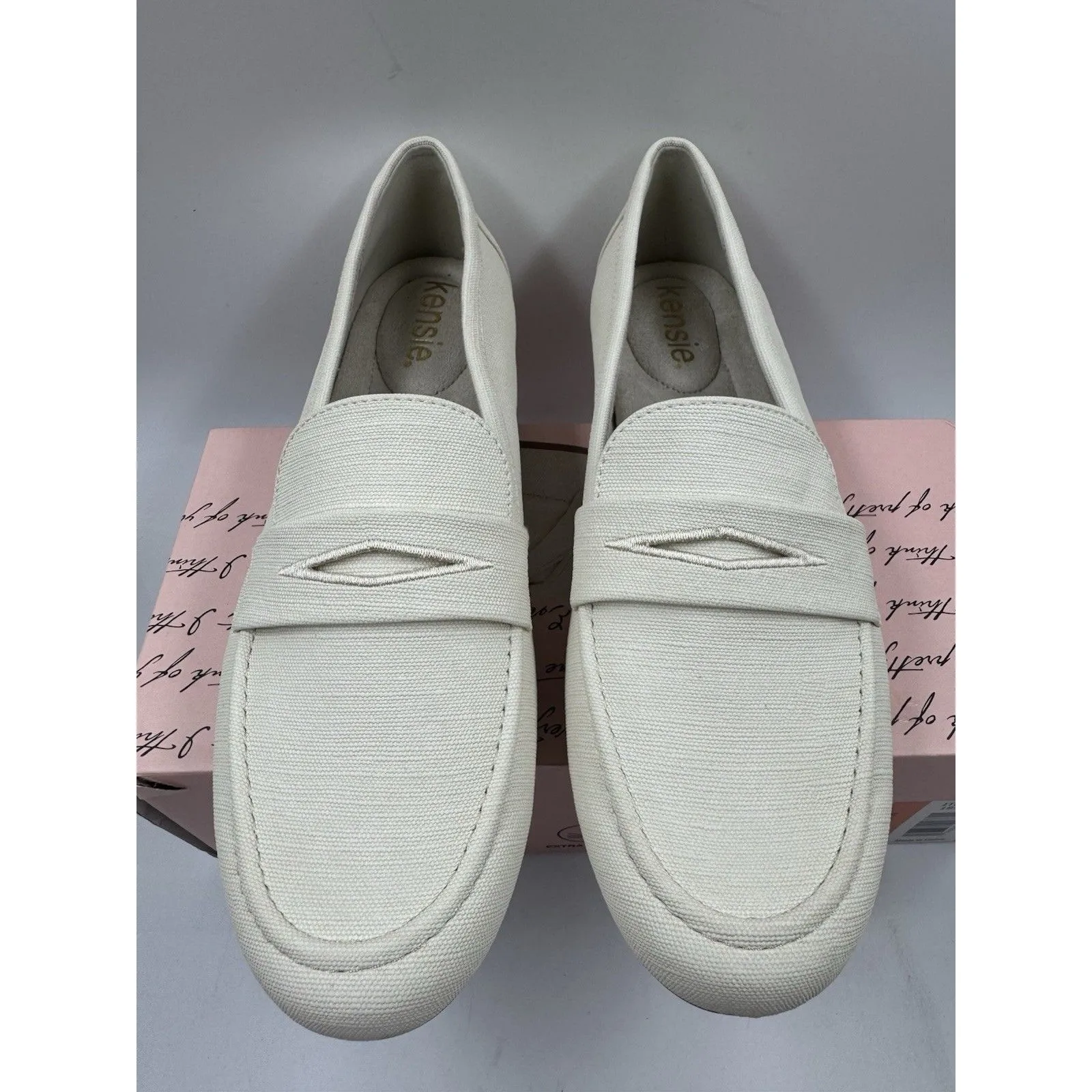 Kensie Womens 8.5 Shoes Beige Loafer Slip-On Canvas Padded Flexible Lightweight - Image 3