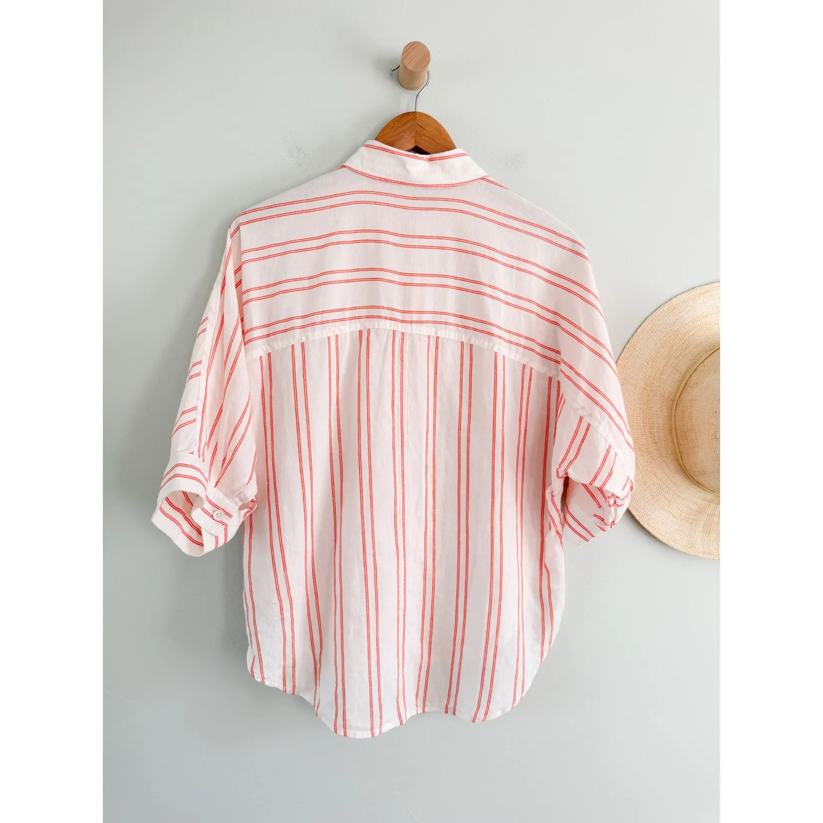 Madewell | NWT Oversized Pleated-Sleeve Button-Up Shirt in Bright Flame | Sz XXS - Image 10