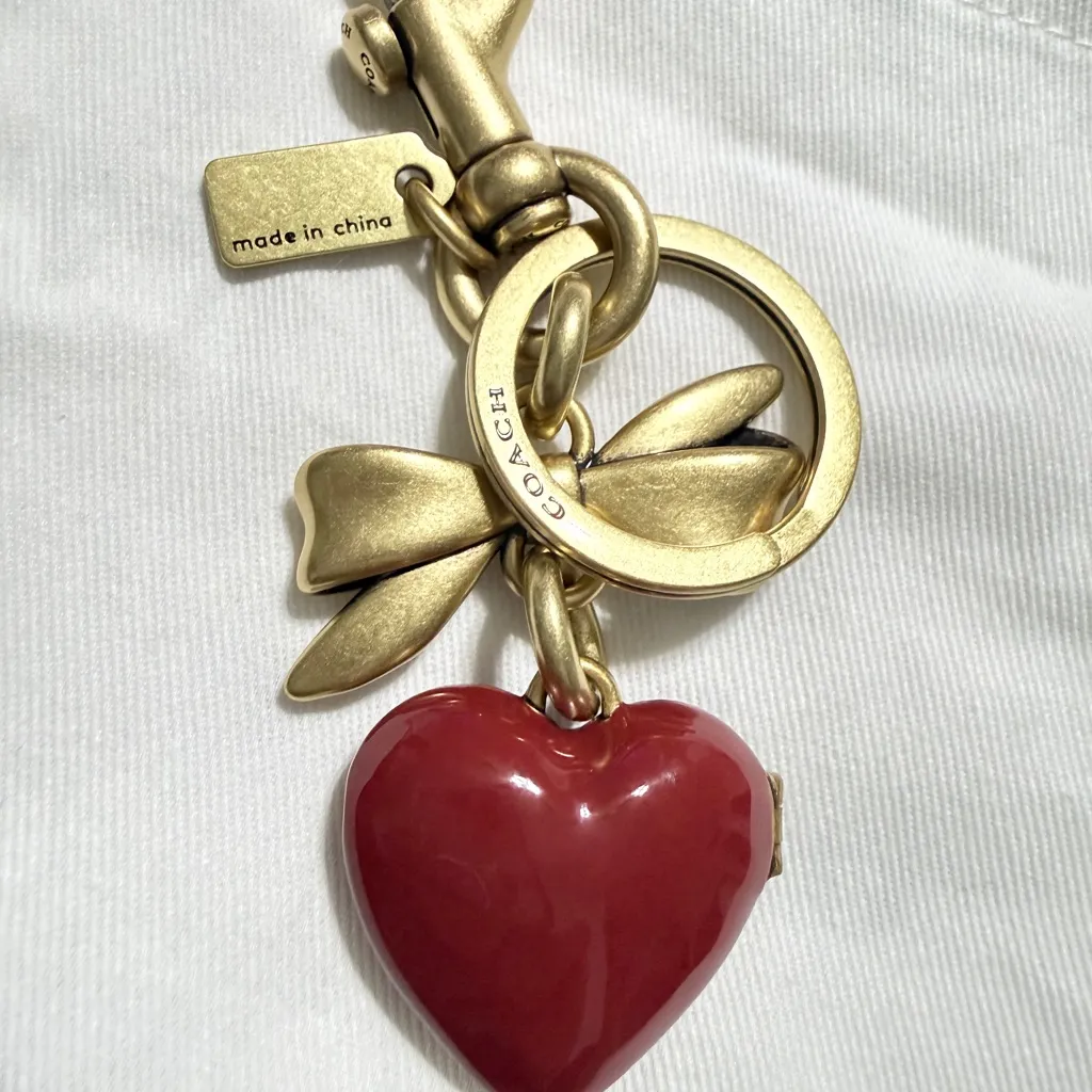 Coach Bow Heart Locket Bag Charm Keychain - Image 4