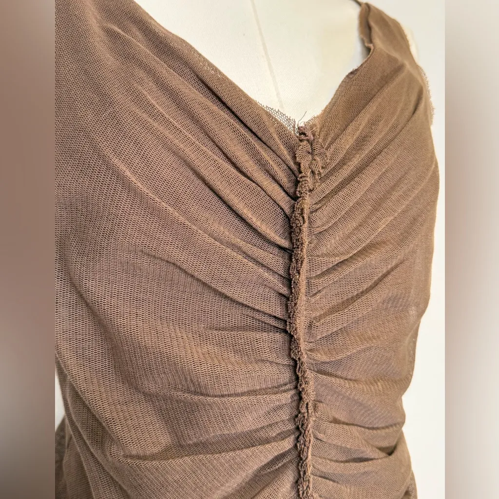 Max Studio Y2K Sleeveless Ruched Floral Appliqué Brown Midi Dress Women’s  XS - Image 8