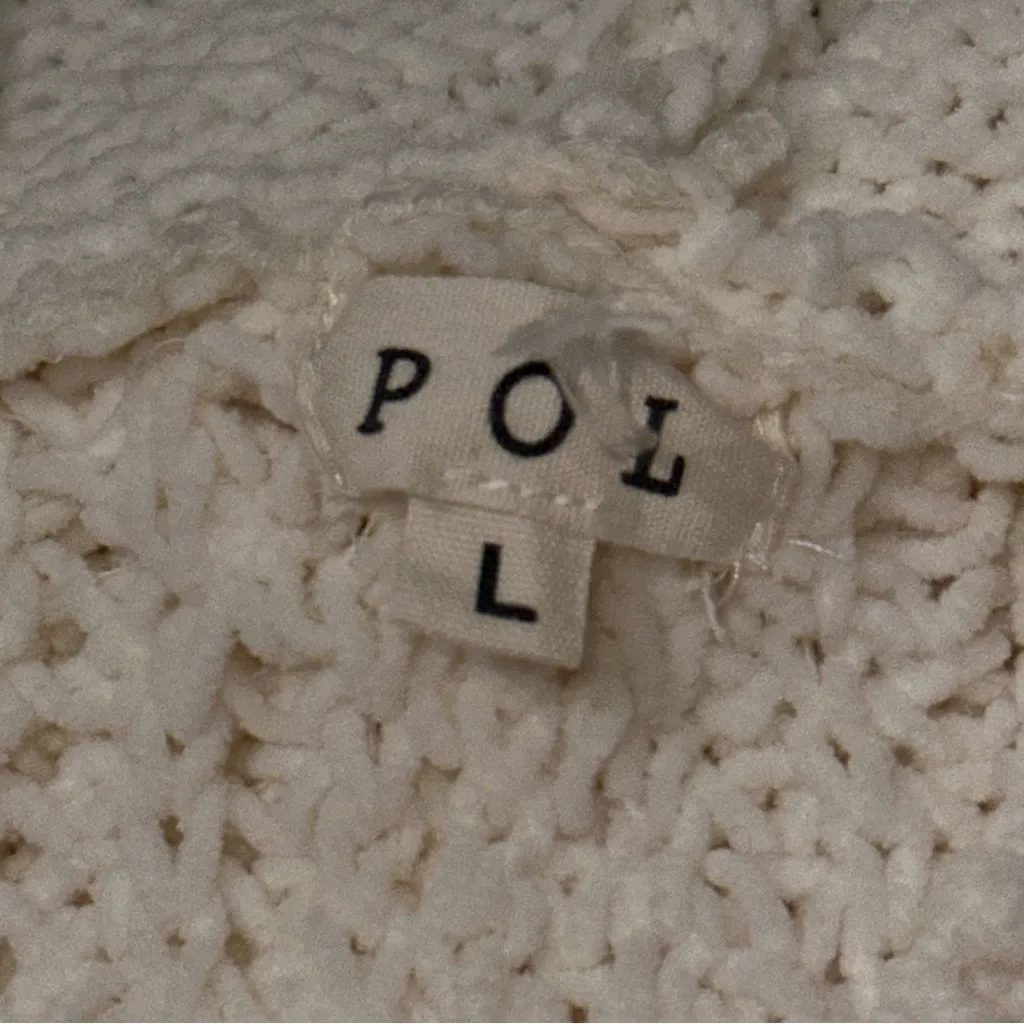 POL Women’s Sz L Ivory Cream V-neck Hooded Cable Knit Chenille Oversized Sweater - Image 9