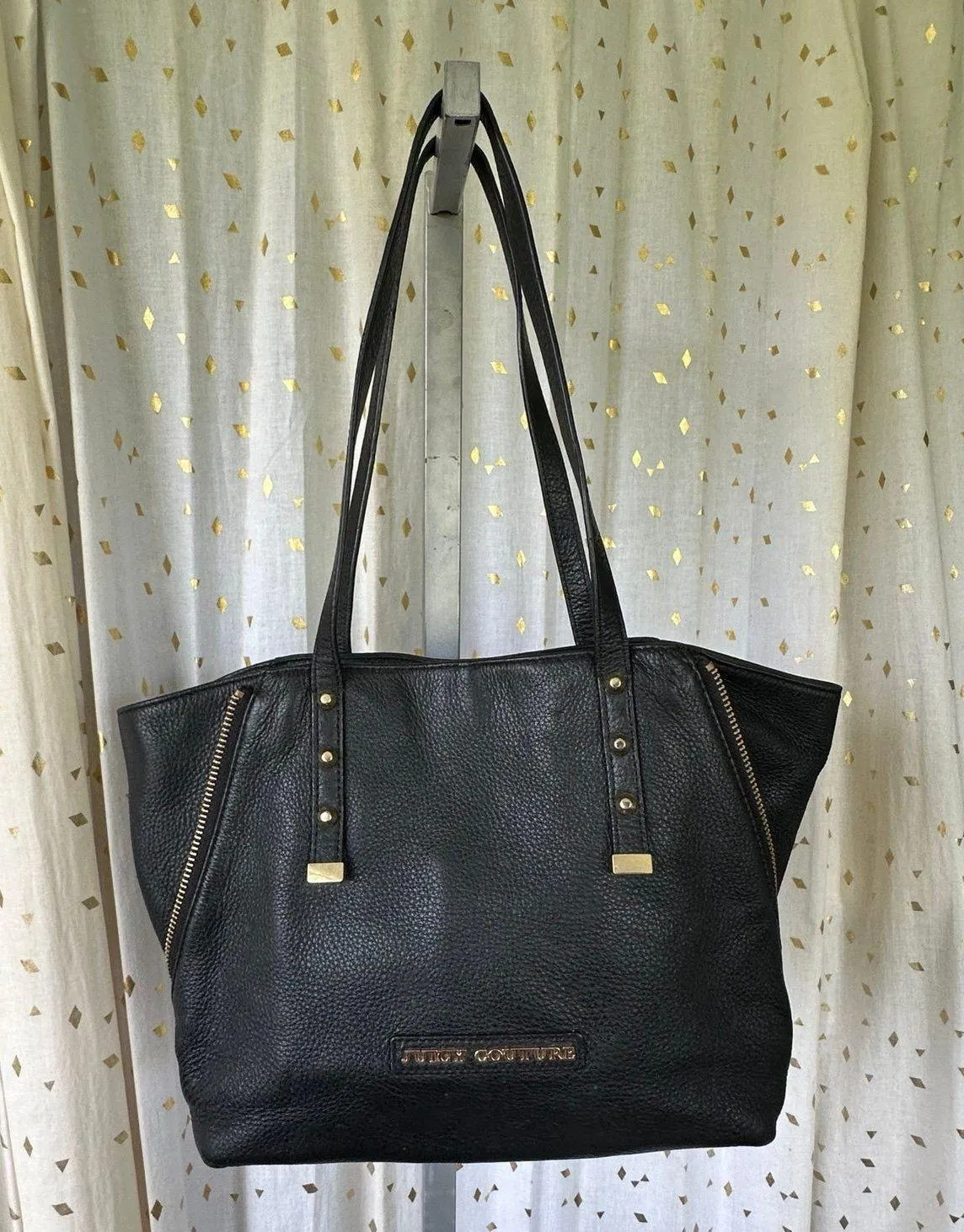 Juicy Couture Black Cow Hide Leather Orange Grove Winged Convertible Tote - Image 6