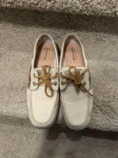 Sperry Top Sider Women's Boat Shoes Cream Gold Mesh Laces Size 7.5M - Image 2