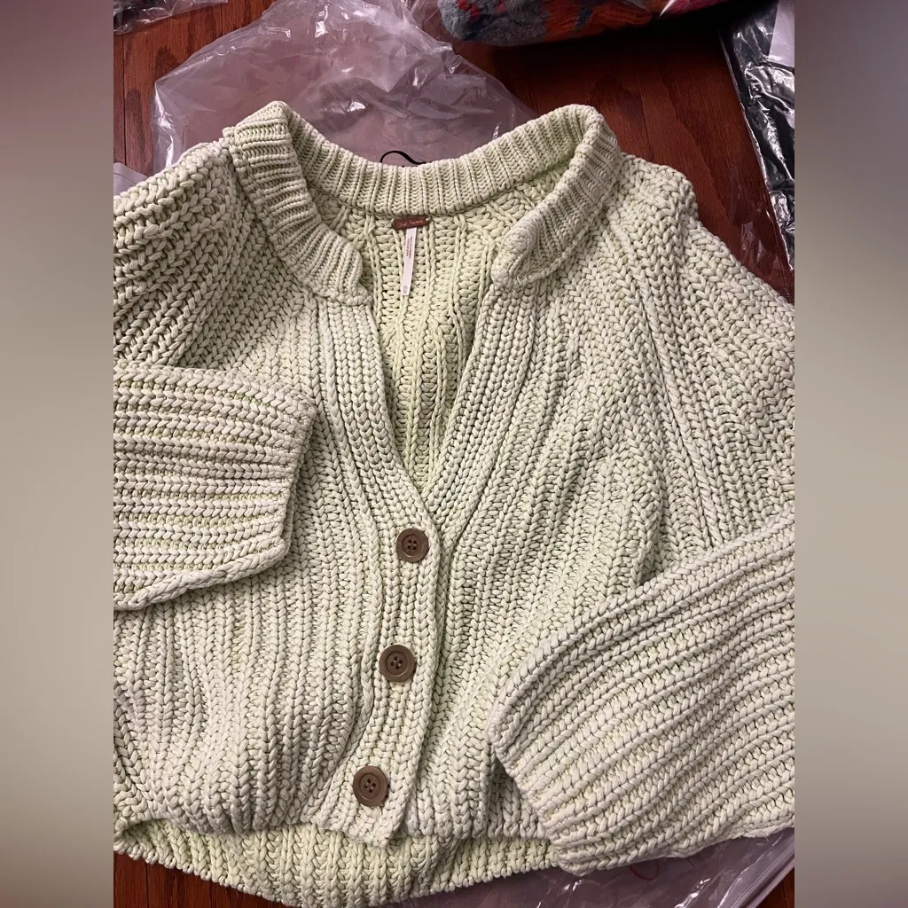 FREE PEOPLE
Sweet Nothing Cotton Cardigan In Green XS - Image 5