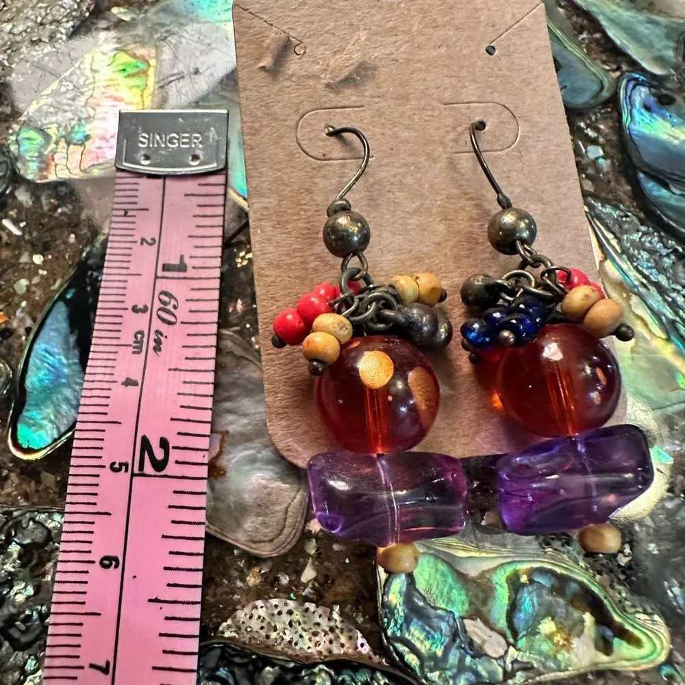 Boho Beaded Statement Earrings – Chunky Vintage Tribal Vibes Red - Image 4