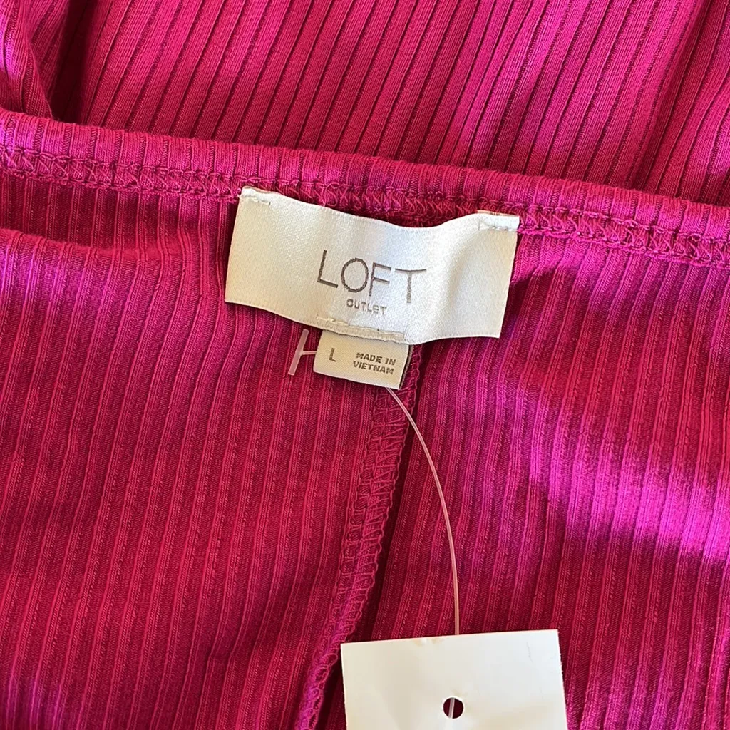 NWT LOFT RIBBED MAXI DRESS SIDE SLIT IN FUCHSIA LARGE - Image 7