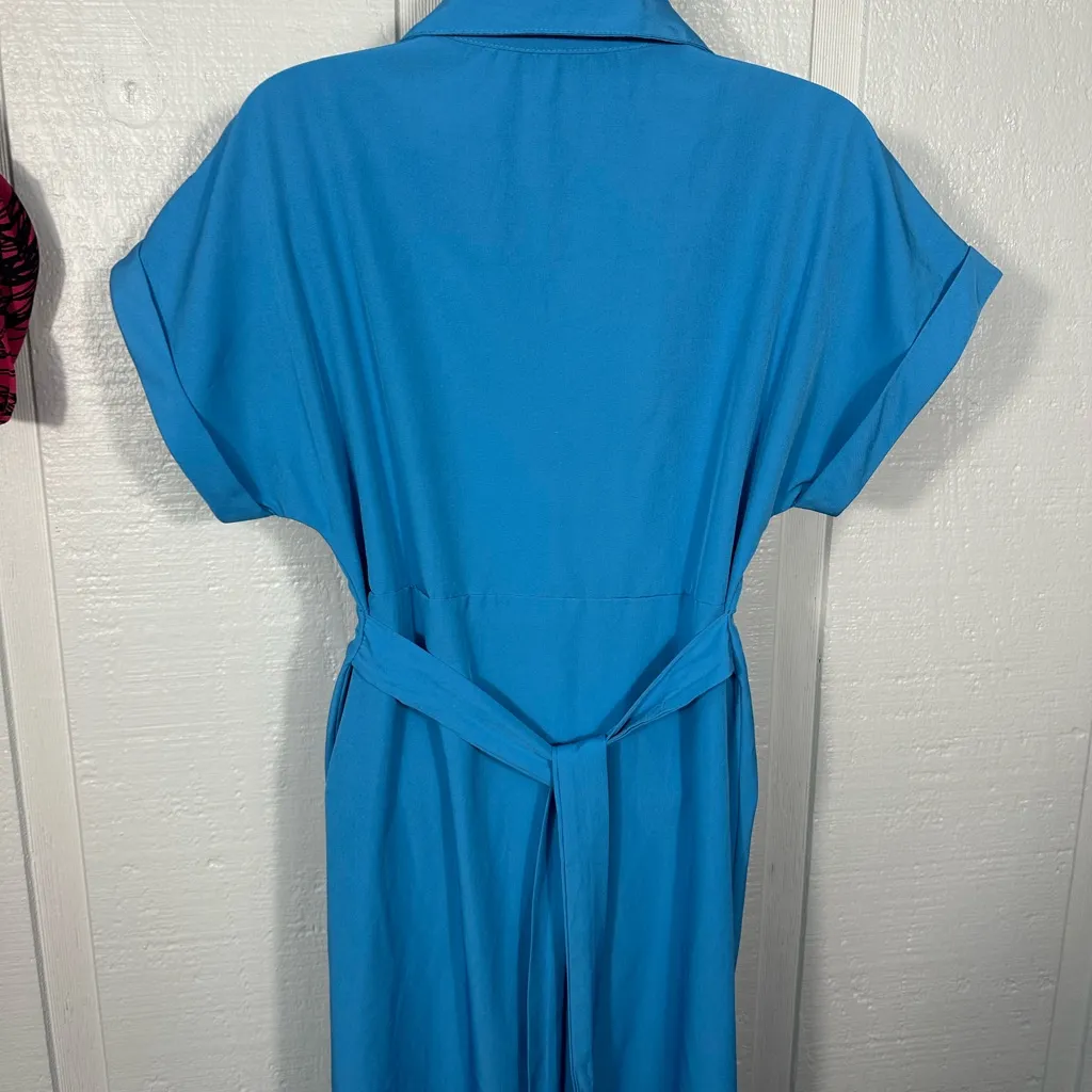 Button Down Ruched Short Sleeve Lapel V Neck Maxi Dress Size Small EUC - Image 10