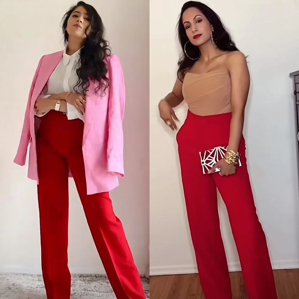 Zara New Bloggers Fav Red Low Rise Formal Pants Limited Studio Edition Size S - Image 3