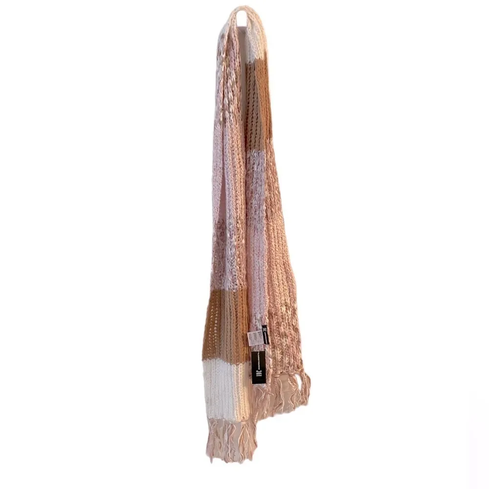 INC Color Block Fringe Muffler Scarf Ivory Pink - Image 4
