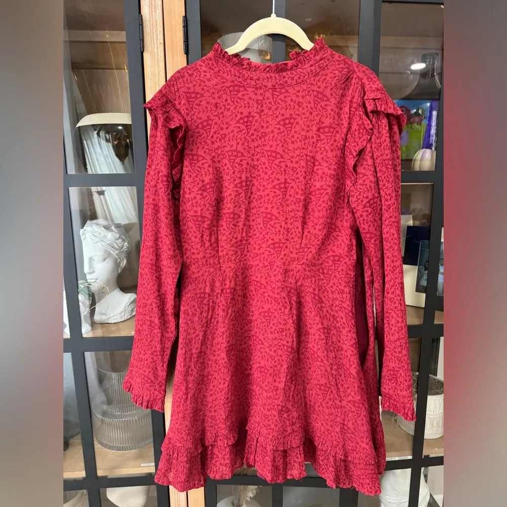 Cleobella Dixie Mini Dress Kerala Block Print long sleeve ruffle bow mock neck - Image 2