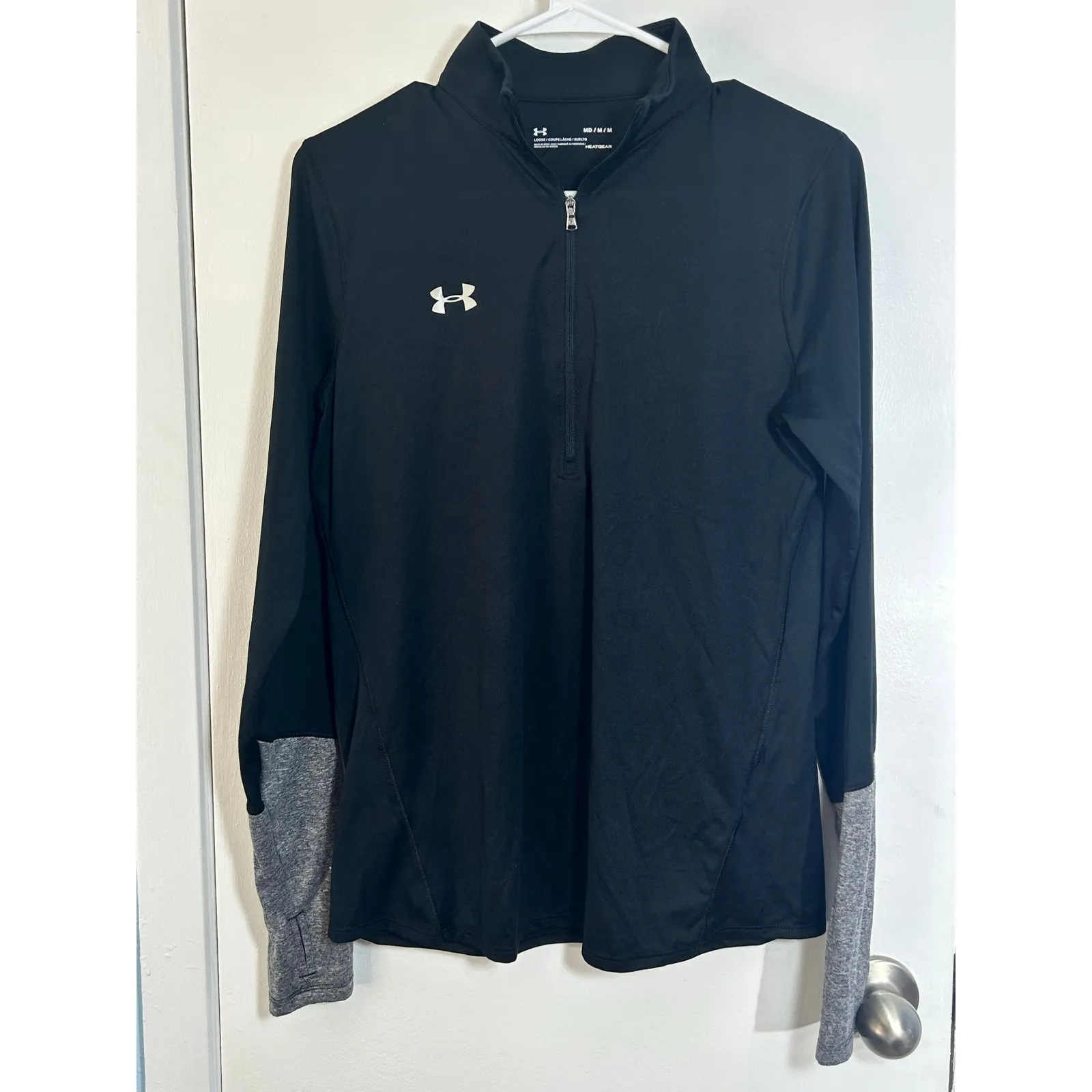 Under Armour Quarter Zip Pullover Medium Black Dry Fit Workout Gym Running - Image 2