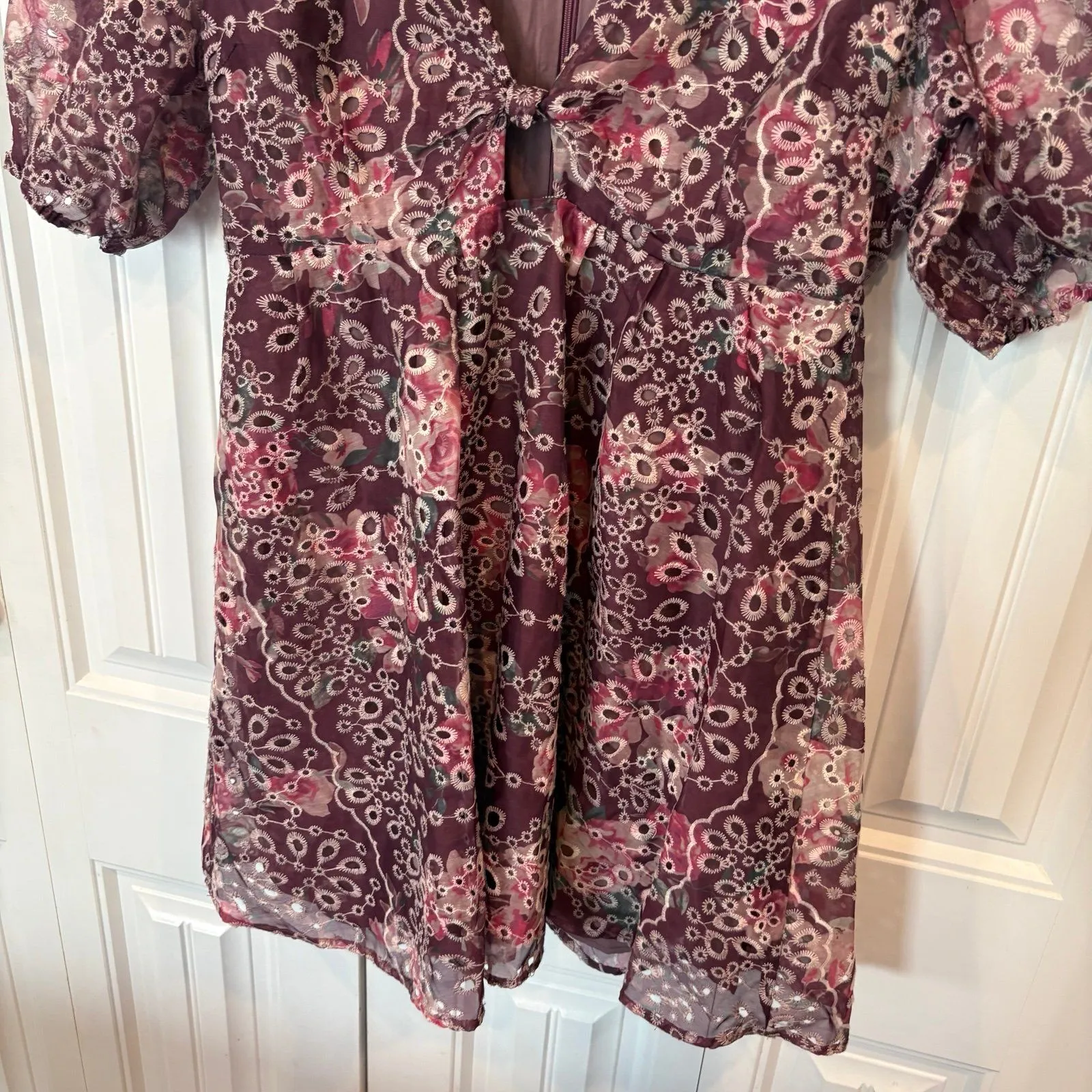Altr’d‎ State Burgundy Eyelet Floral Dress Size Large - Image 6