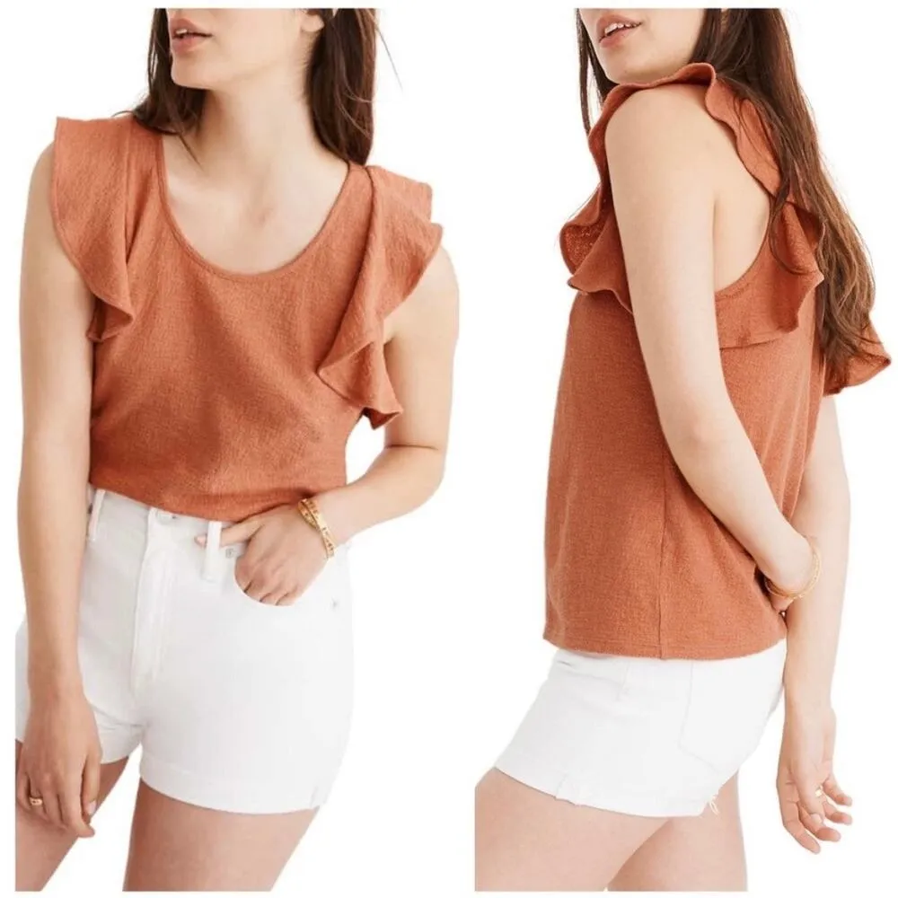 Madewell  Texture & Thread Ruffle Sleeve Tank-Top - size Small - Image 2