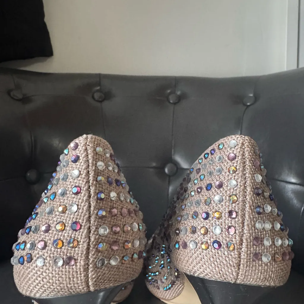 INC International Concepts Rhinestone Nude High Heel Shoes Tan Size 8 - Image 3