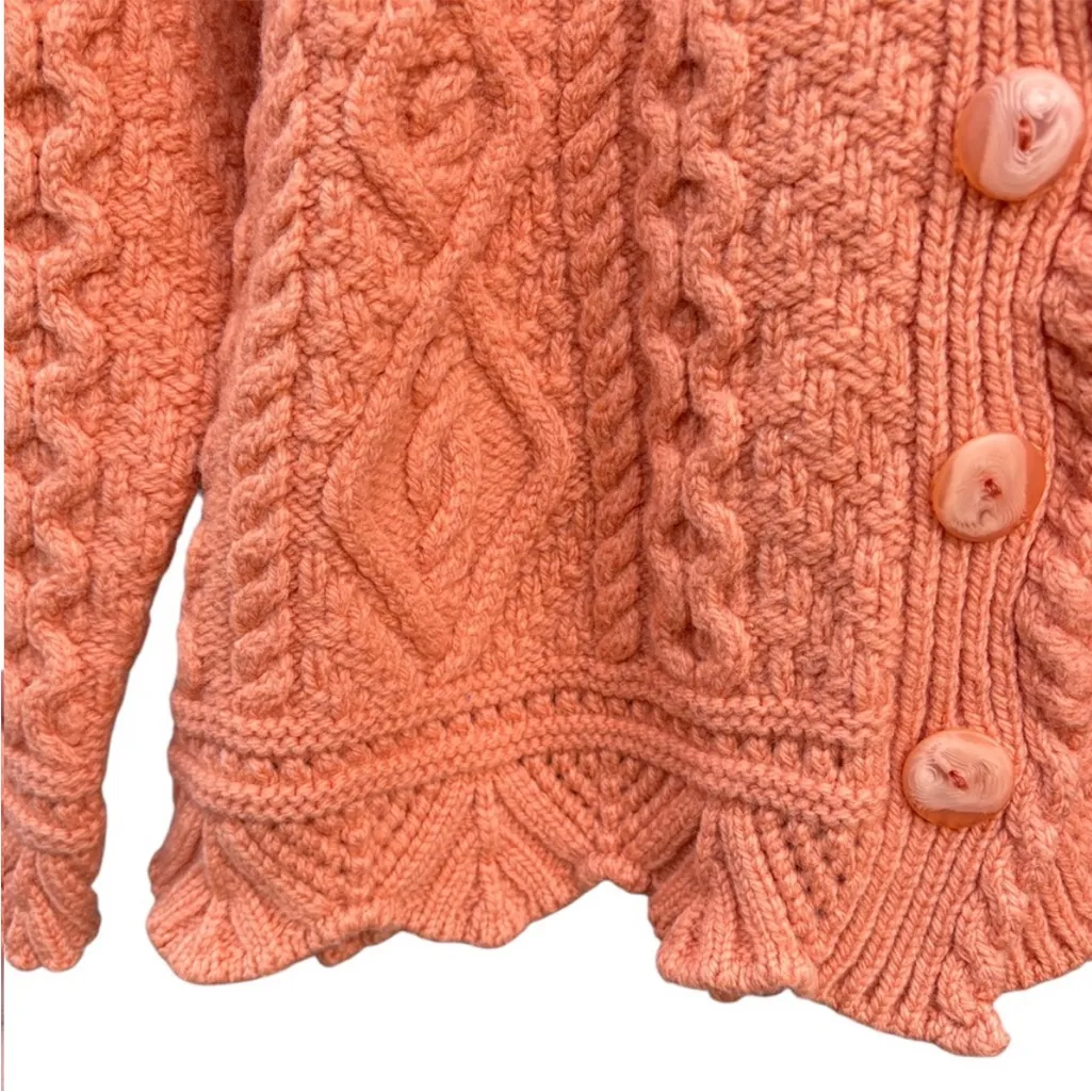 Like New Aran Crafts Merino Wool Cable Knit Crop Lngth Scallop Hem Sweater Large - Image 6