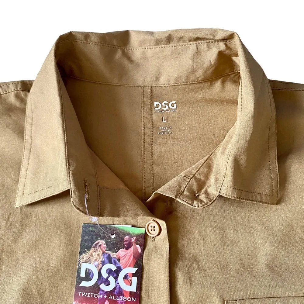 DSG women’s BF woven collared button down long sleeve shirt large sahara sand Tan - Image 3