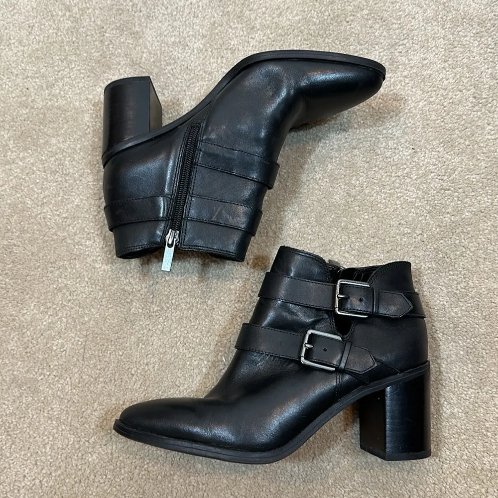 Franco Sarto Black Ankle Chunky Heel Buckle Leather Booties Boots Women Size 6M - Image 2