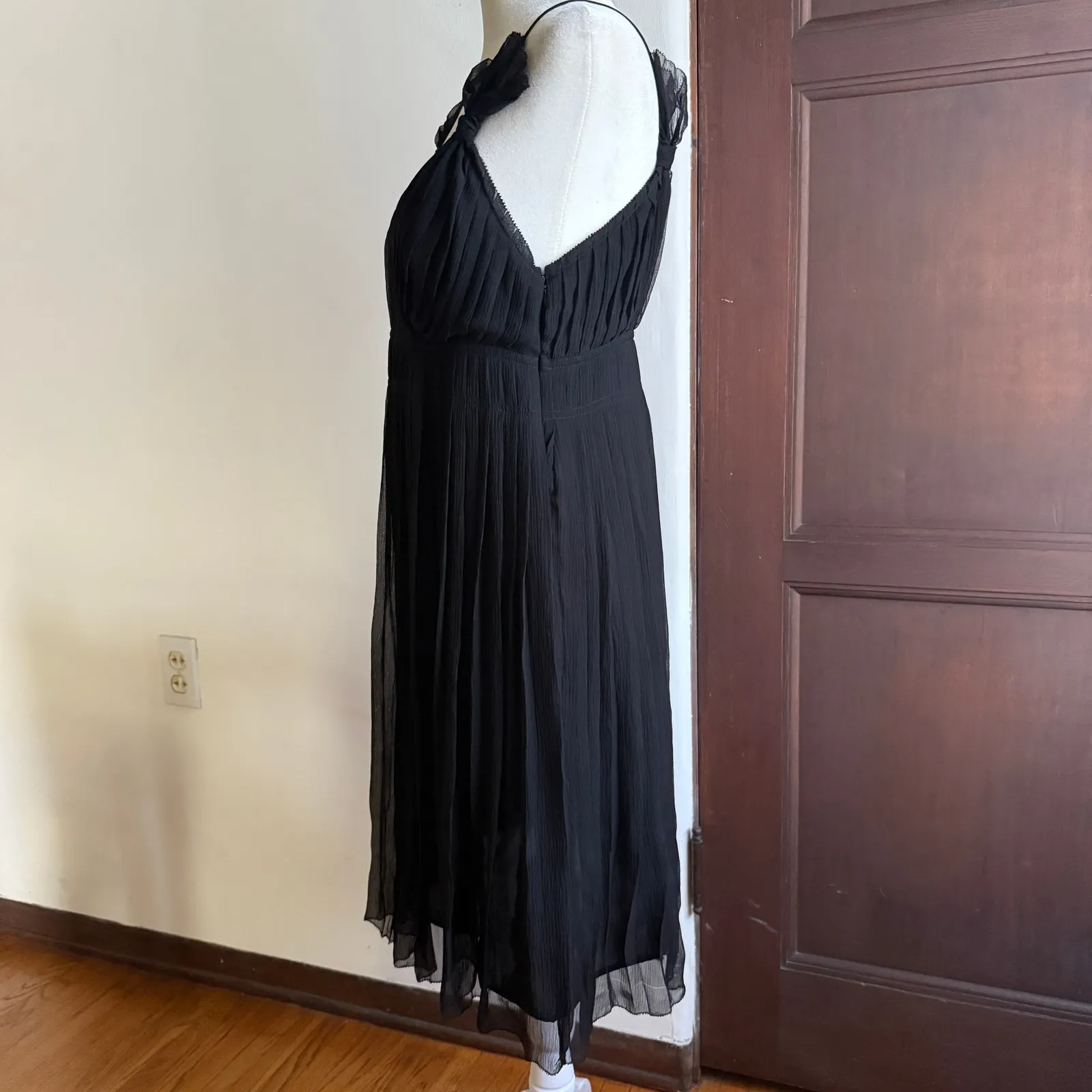 CLUB MONACO Y2K Vintage Black Silk Chiffon Pleated Babydoll Cocktail Dress Sz 2 - Image 2