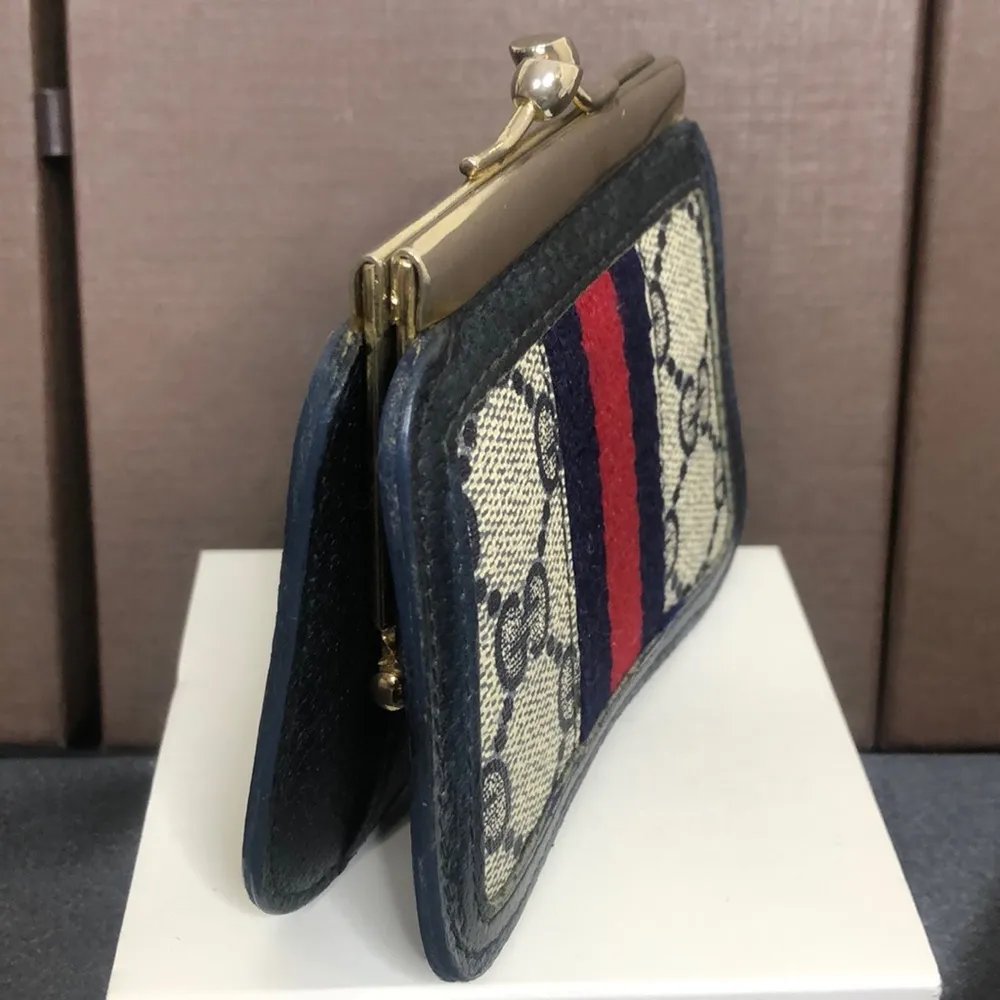 GUCCI GG Supreme Navy Blue Ophidia Sherry Line Canvas Kiss Lock Coin Purse - Image 6