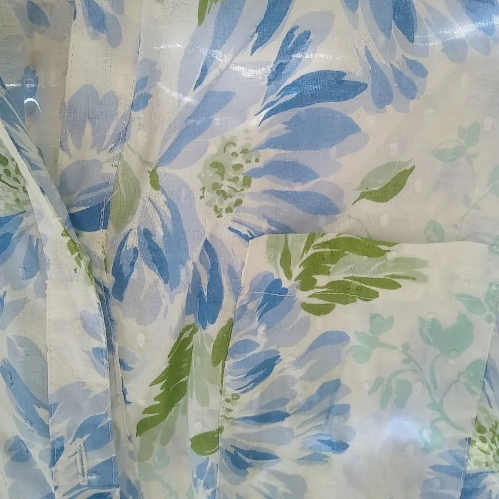 Gloria Vanderbilt 1X Blue Green All Over Floral Swiss Dot Cotton Aloha Top Plus - Image 8