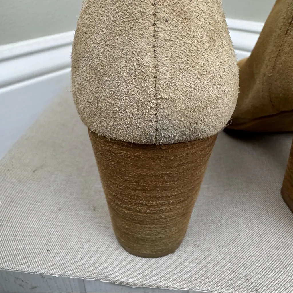 Alex‎ Marie Gleneva Nubuck Chelsea Block Heel Booties Brown/Tan Zip Up Size 9 - Image 5