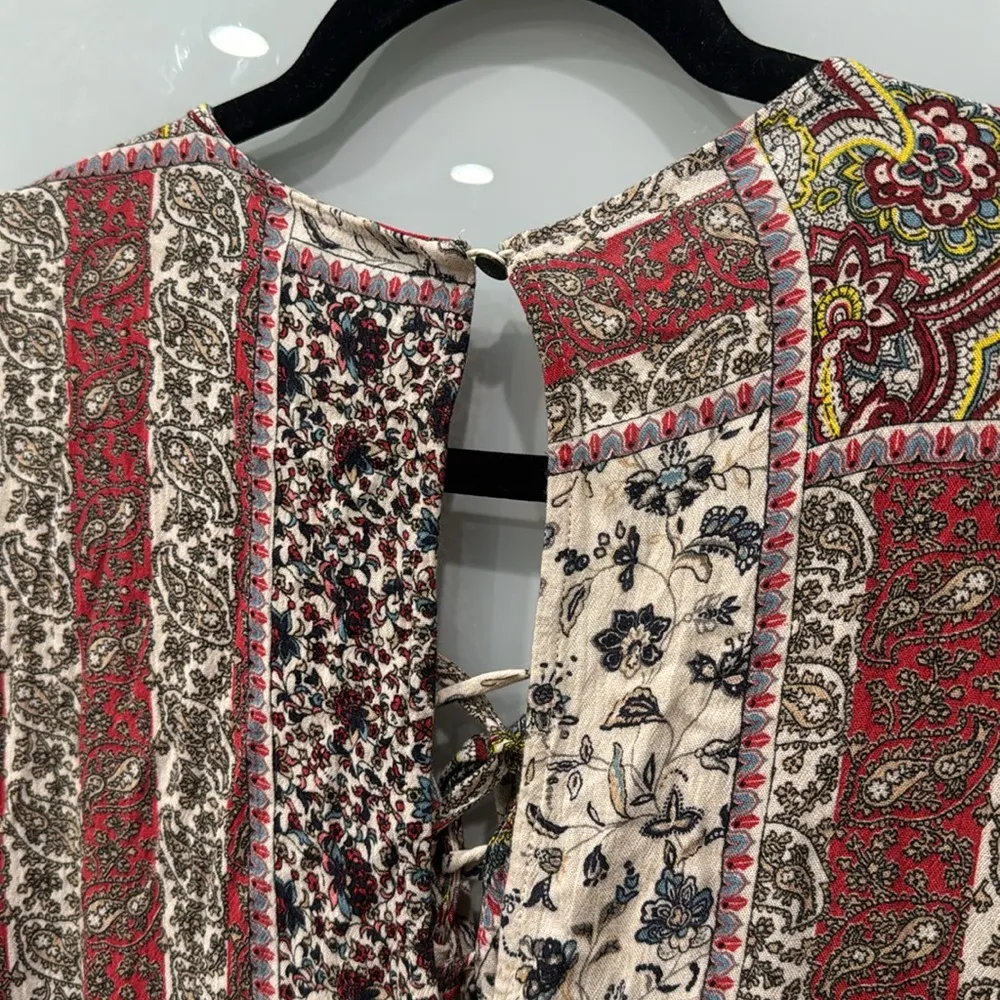 American Eagle Outfitters Long Sleeve Shorts Boho Paisley Patchwork Romper Sz M - Image 5