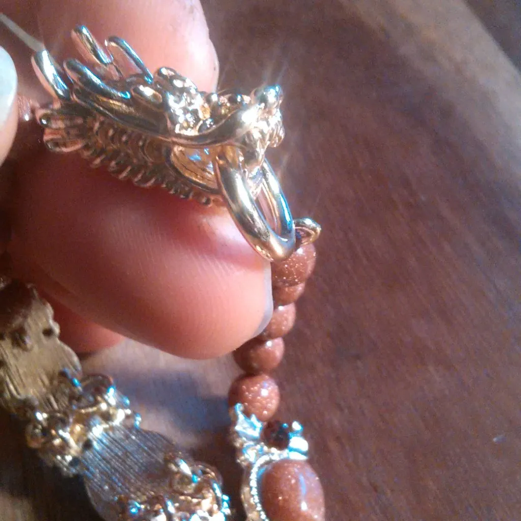 Gold Sandstone and Brown Austrian Crystal Goldtone Dragon Bracelet - Image 7