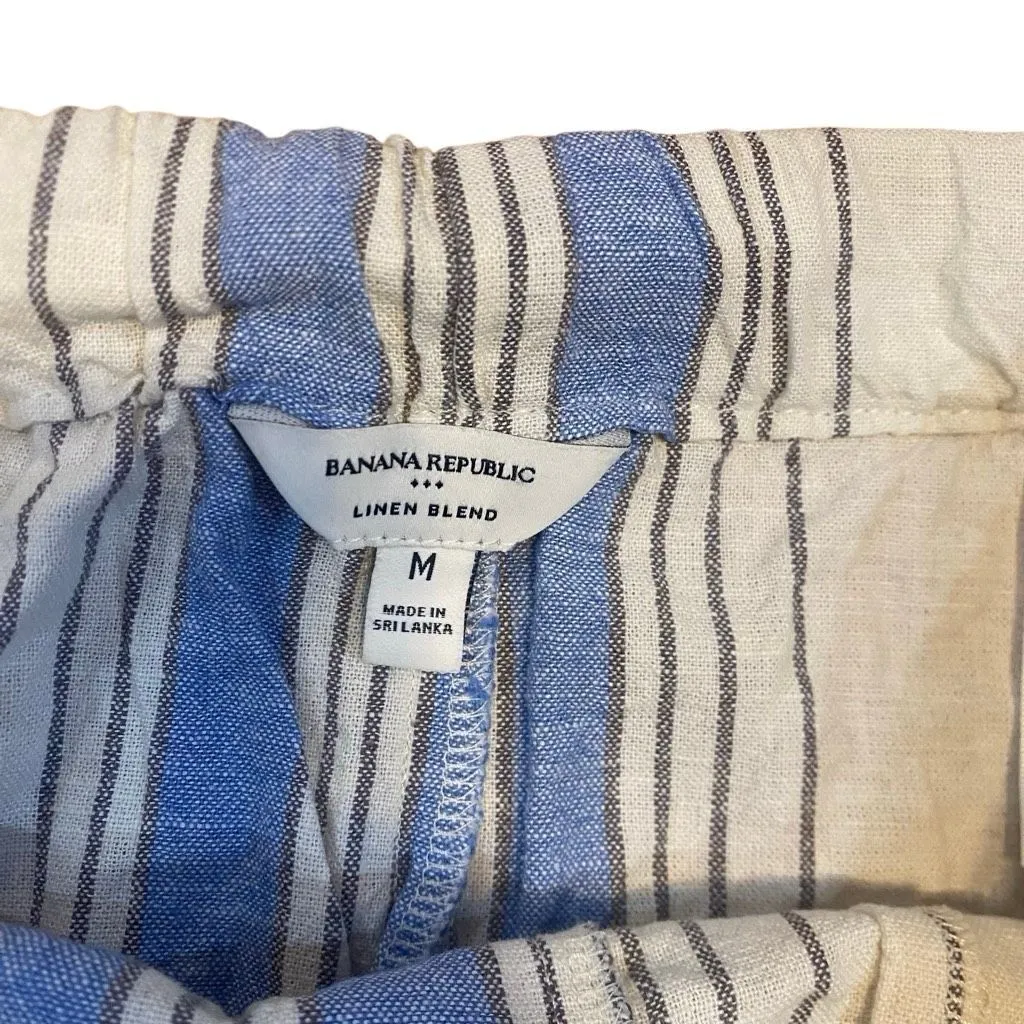 Banana Republic linen blend striped blue white pull on  shorts medium - Image 3