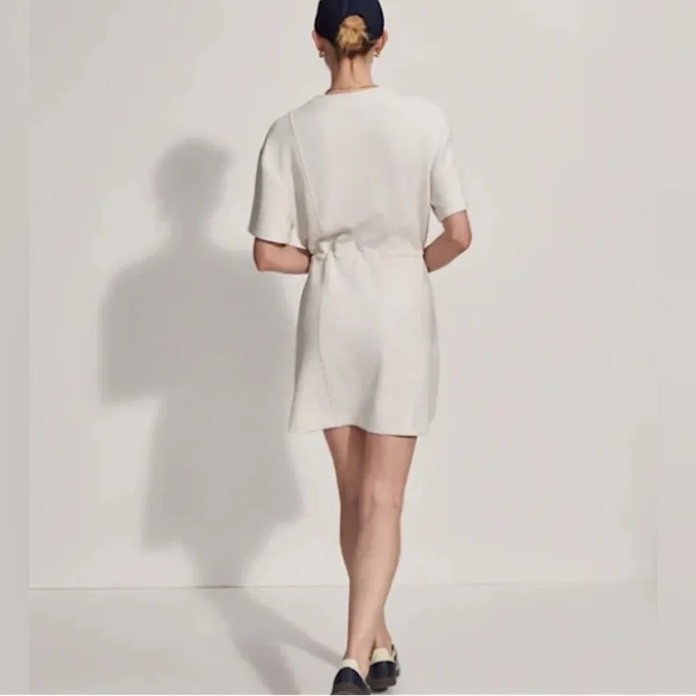 Varley‎ Double Soft Maple Cinch Waist Short Sleeve Athleisure Dress Ivory Marl M - Image 2
