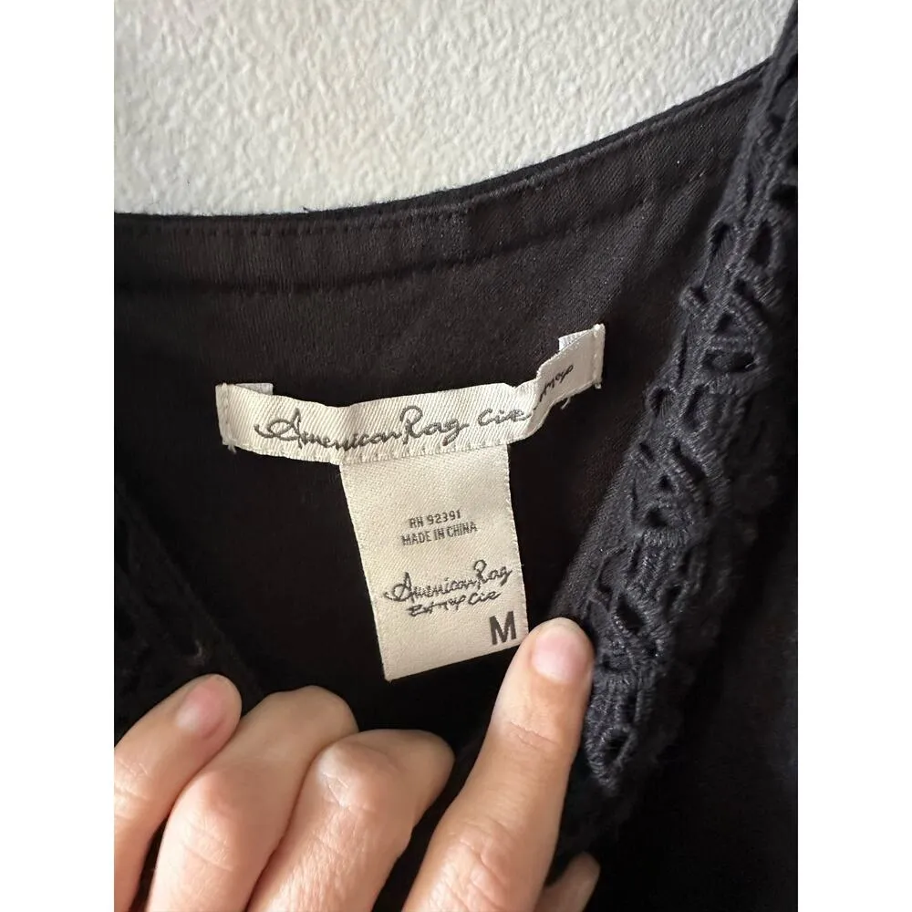 American Rag Jumpsuit Women's Medium Black Embroidered Sleeveless One Piece - Image 5