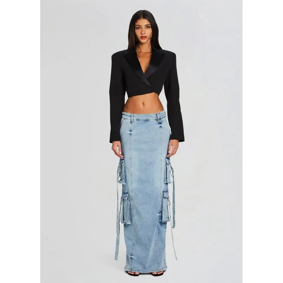 Retrofête Cerise Cargo Denim Maxi Skirt Vintage Celeste Size 24 NWT Blue - Image 5