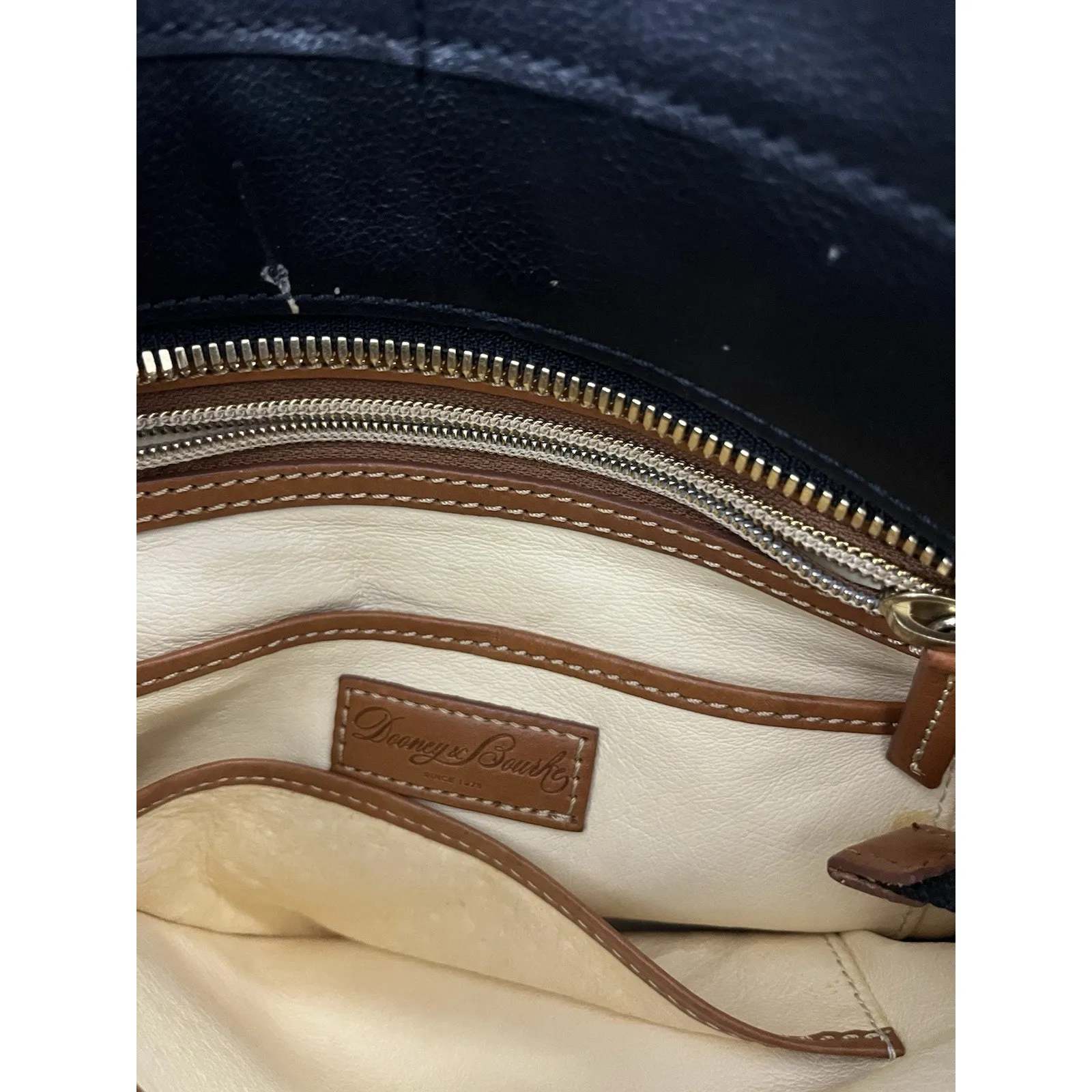 Dooney & Bourke Florentino Black Medium Tote Purse Bag Tassels Brown Leather - Image 11